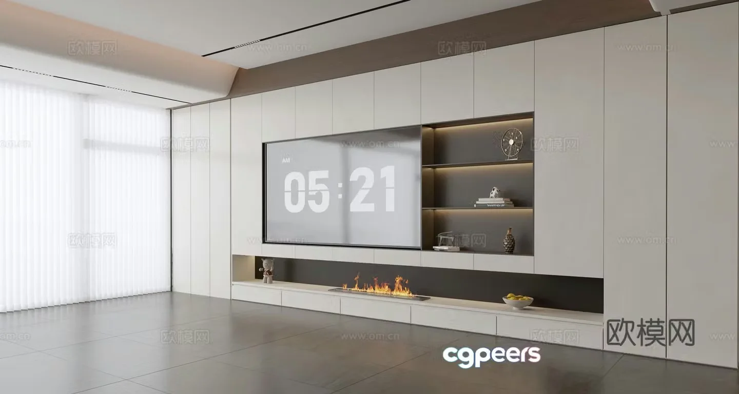 Modern simple living room light luxury TV background wall full wall TV cabinet 3D model
