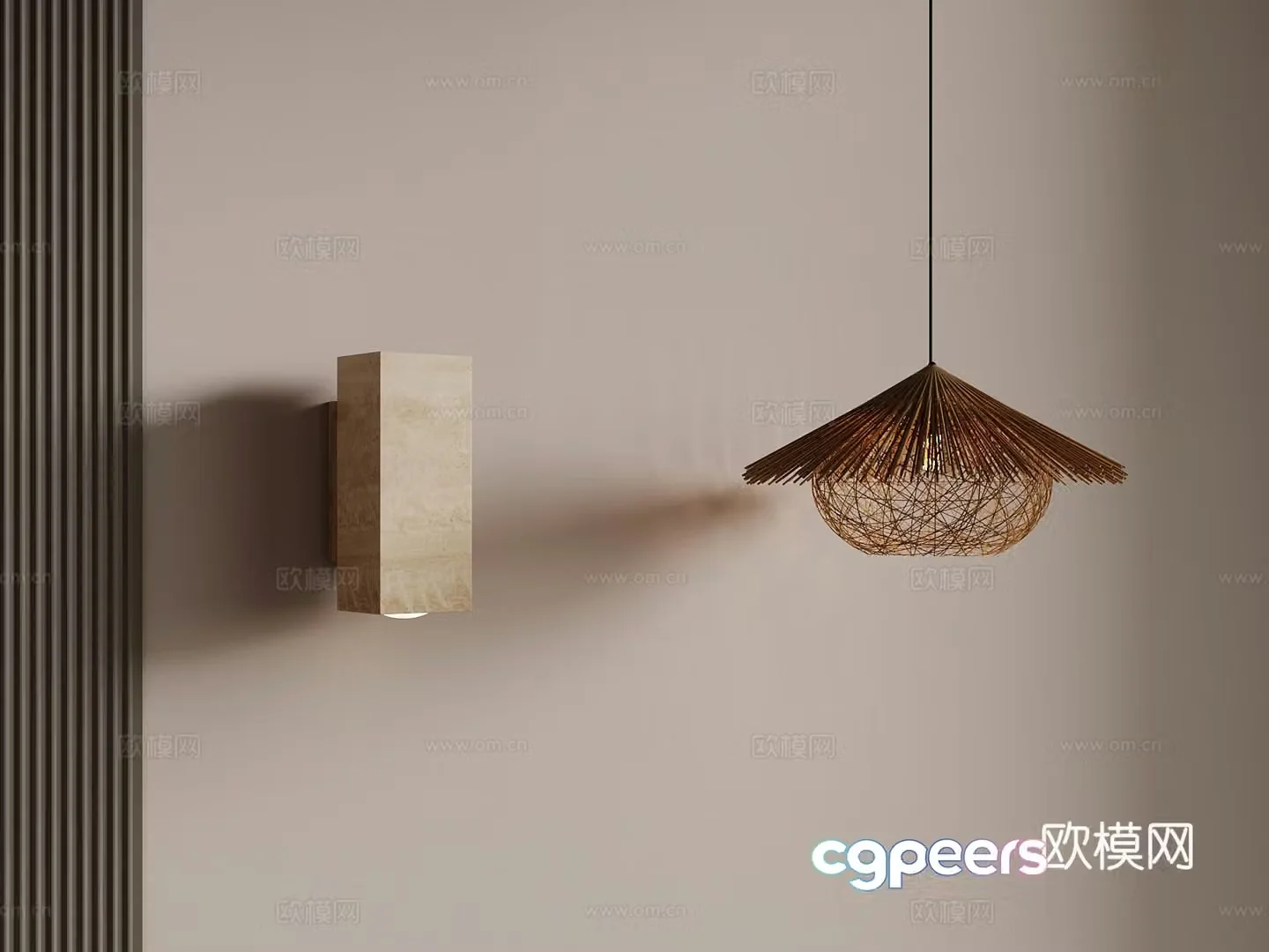11 Wasabi Wind Wall Light Rattan Chandelier 3D Model