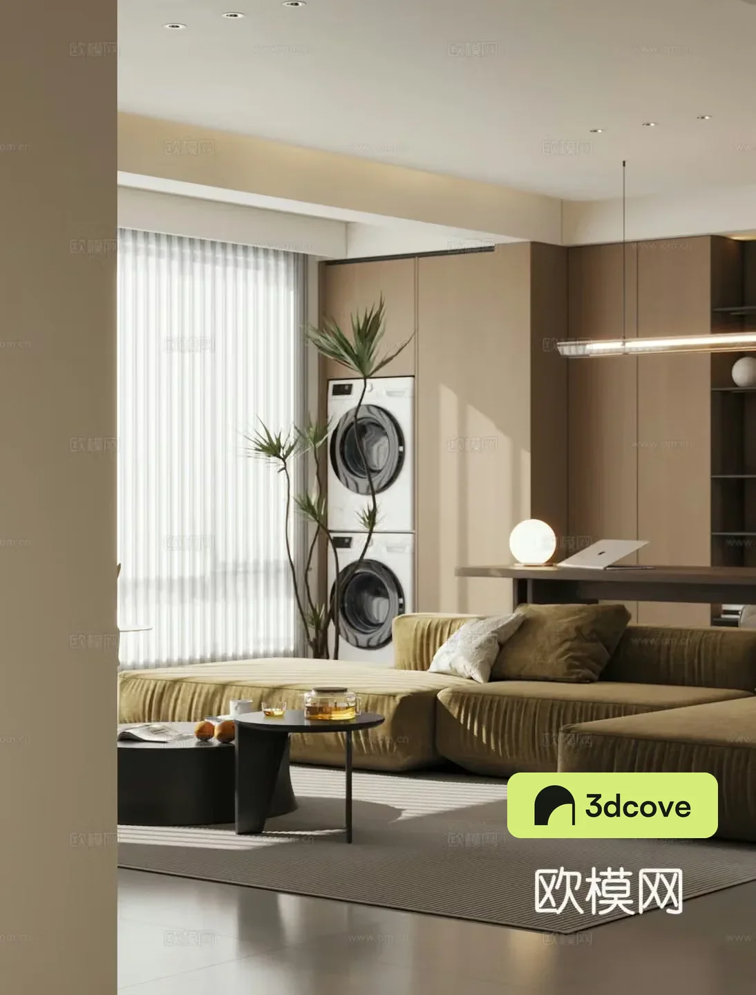 Waviva retro living room restaurant large flat floor living room restaurant villa living room restaurant horizontal living room dining room 3D model without a master light