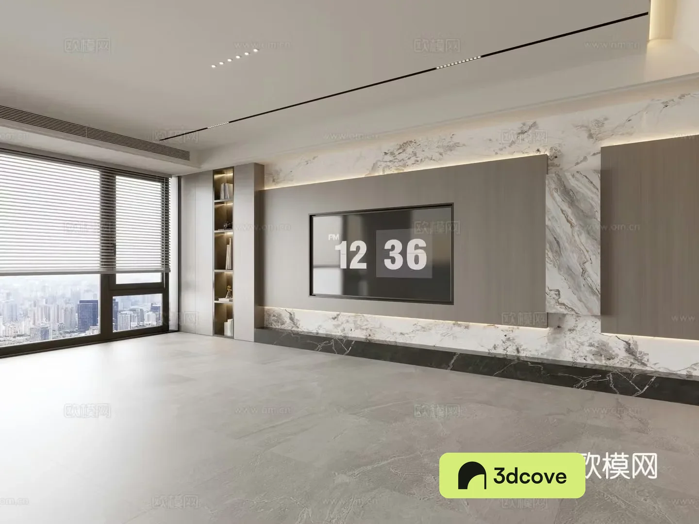 Modern Italian living room light luxury TV background wall full wall TV cabinet marble background wall