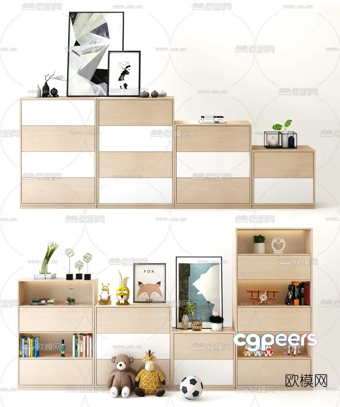 Nordic solid wood toy cabinet 3d model