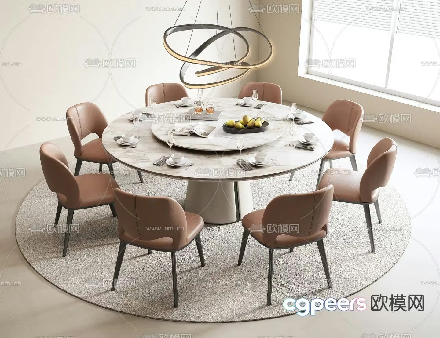 Round dining table and chairs 3d model
