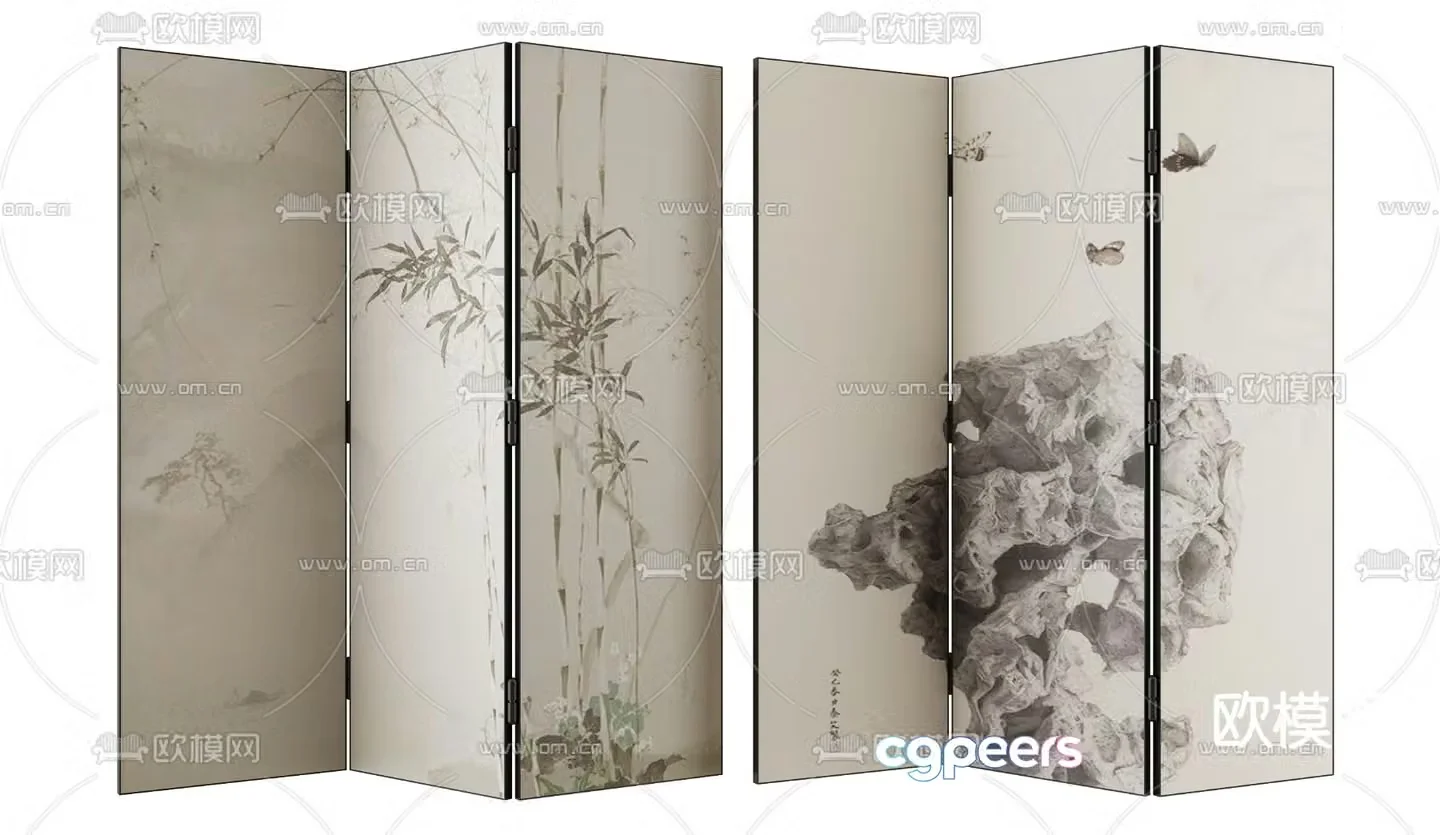 New Chinese style screen mural screen 3d model