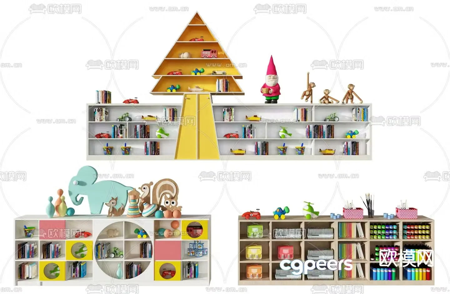 Modern children’s bookcase decorative cabinet 3d model