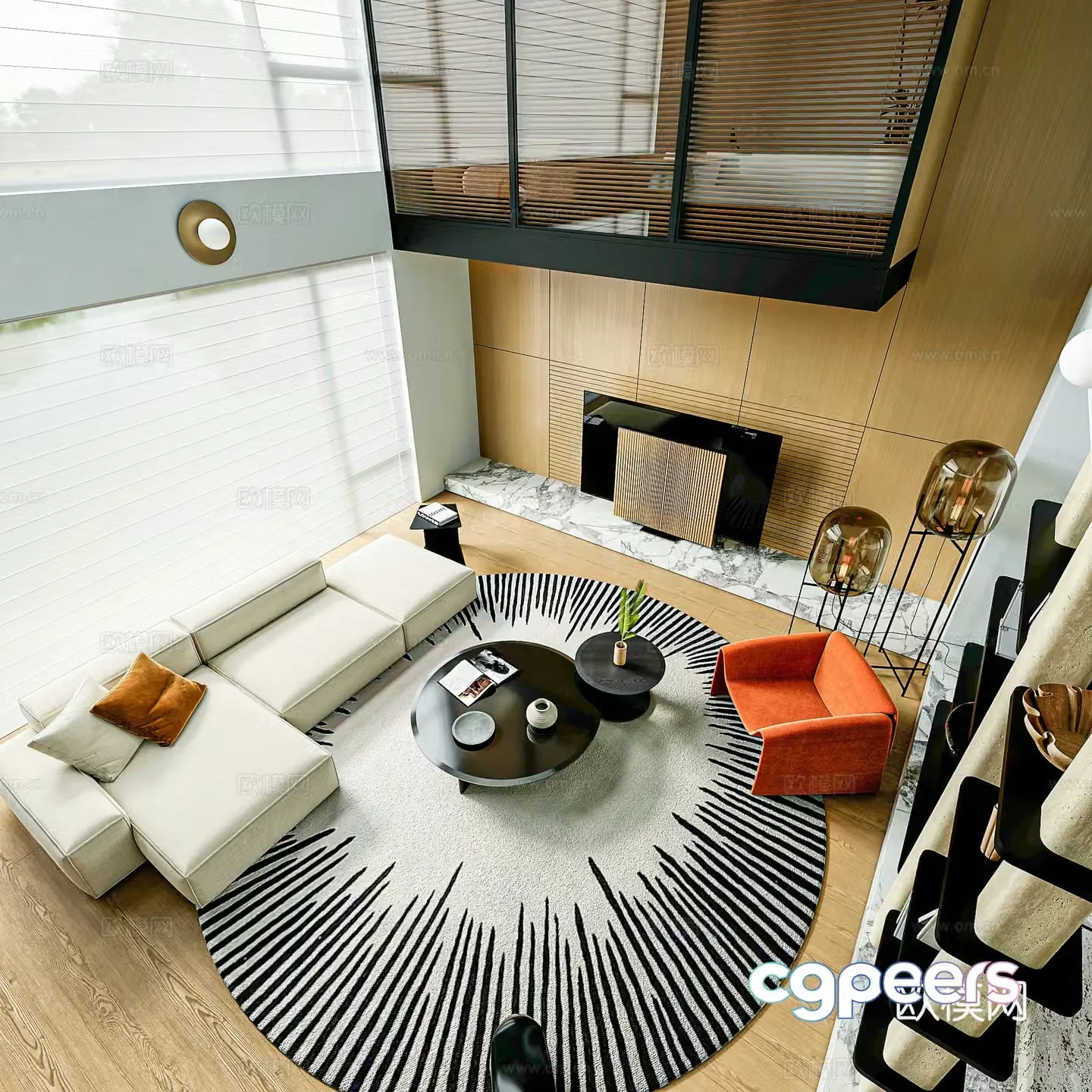 Modern Italian villa living room Modern era empty living room Minotti furniture B&O TV 3d model