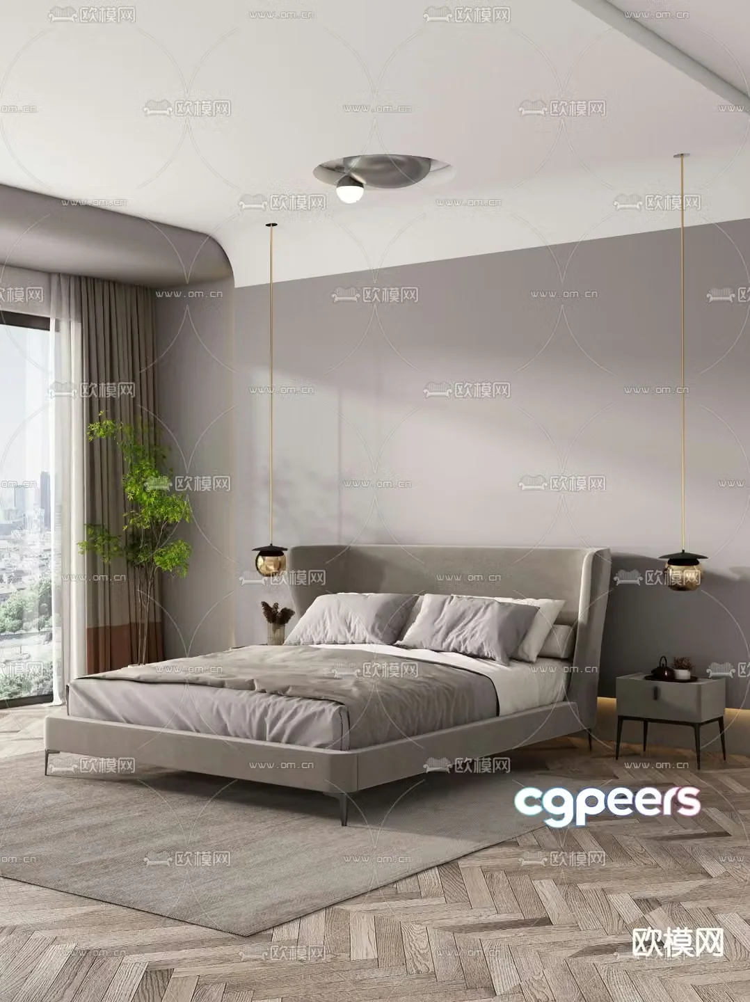 Double bed simple bed 3d model