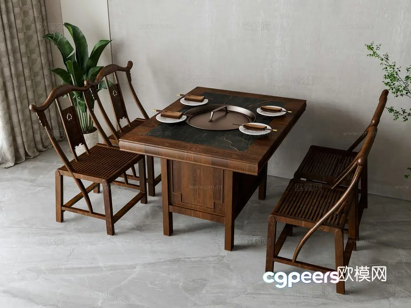 New Chinese hotpot restaurant dining table and chair 3D model