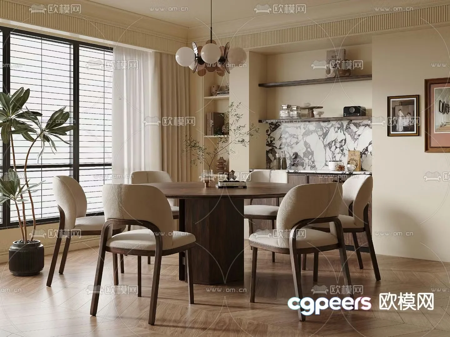Medieval style dining table and chairs 3d model