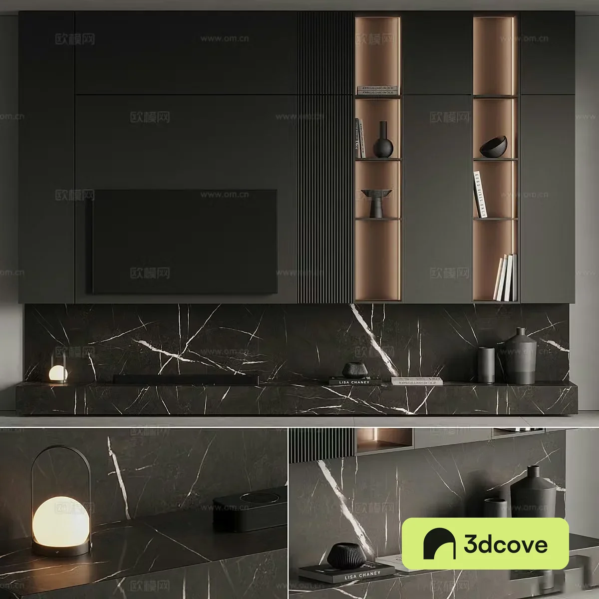 Modern dark style minimalist TV background wall