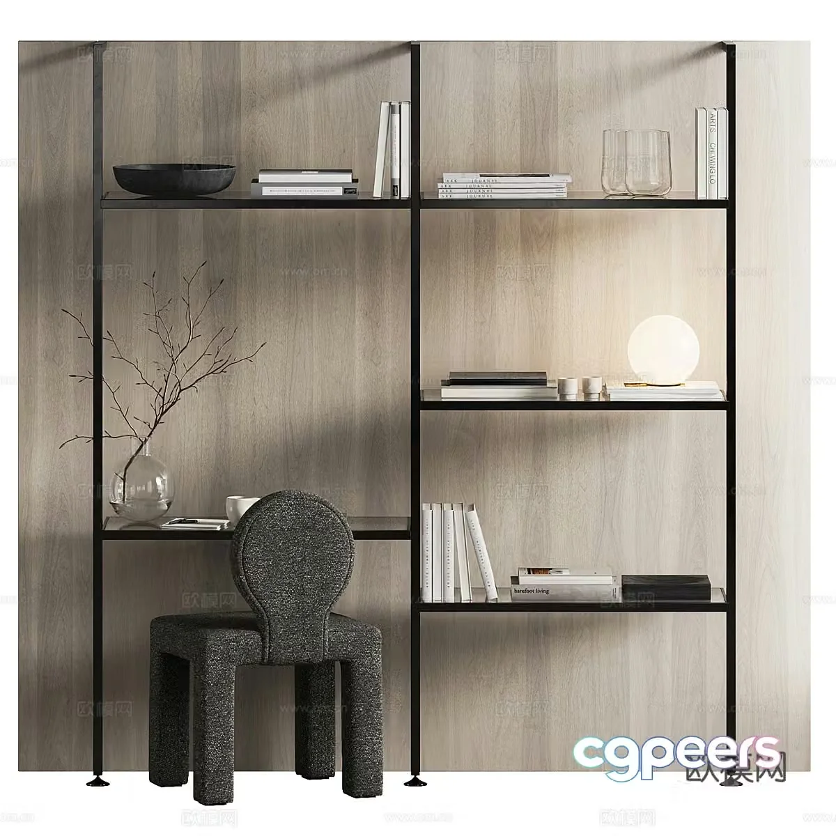 New Chinese style decorative cabinet bookshelf 3D model