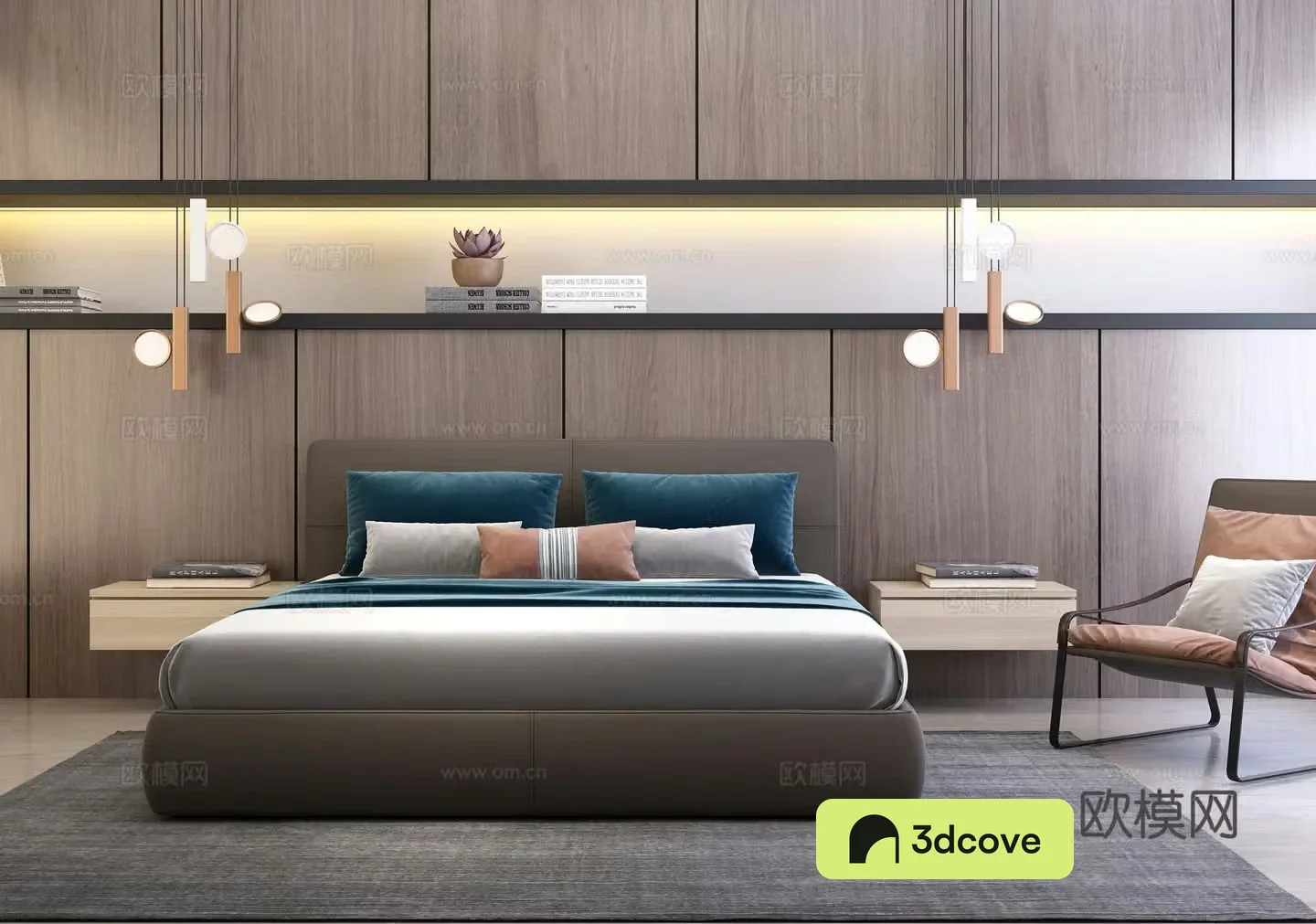 Modern double bed wall decoration bedside table chandeliers