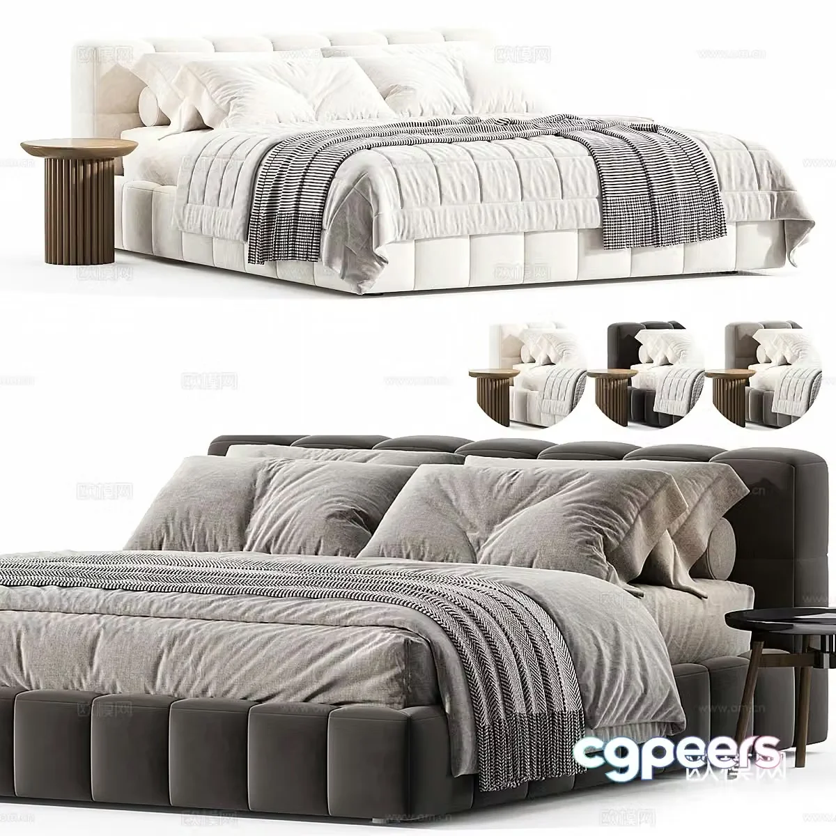 Modern Italian Cream Style Terence Fabric Double Bed 3D Model