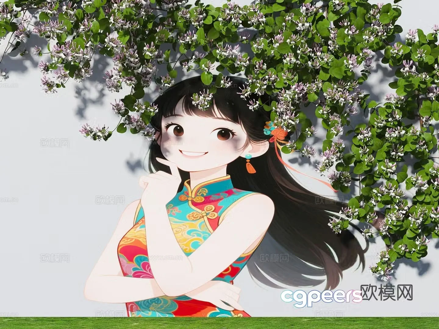 Internet celebrity check-in wall Healing girl wall Beautiful flower wall Plant flowers Vine climbing plant flower 3D model