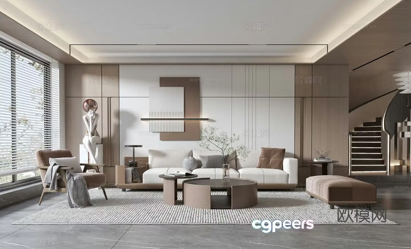 Modern living room modern sofa coffee table combination modern background wall 3d model