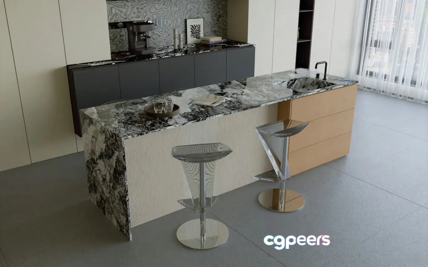 Modern Kitchen Island 3D Model – 20613 – CORONA Render