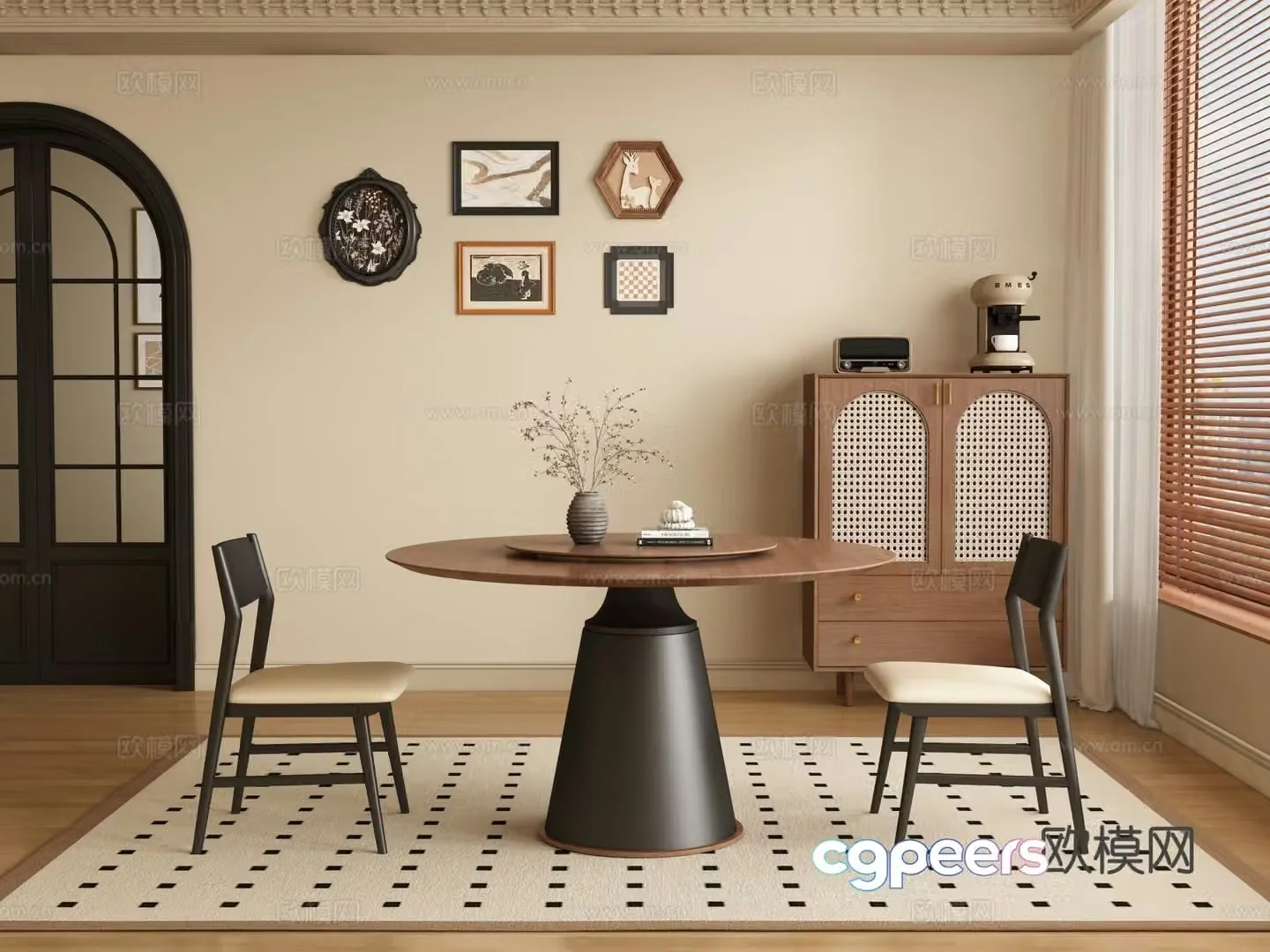 Medieval style dining table and chairs round dining table 3D model