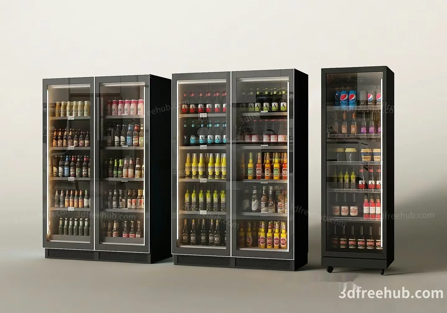 Three Glass-Door Refrigerators 3D Model – 20955 – VRAY Render