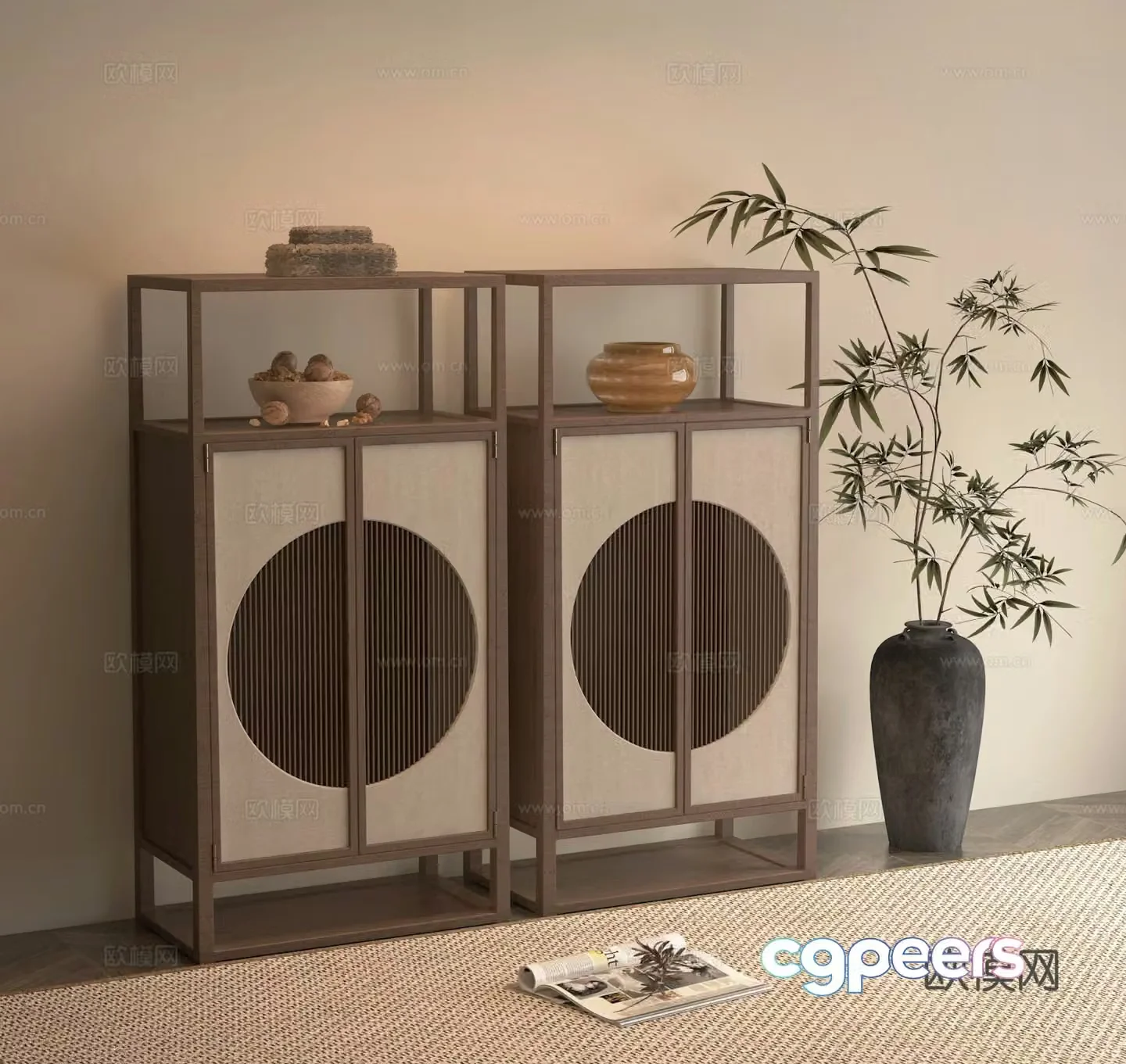 New Chinese style porch side cabinet bamboo bonsai 3D model