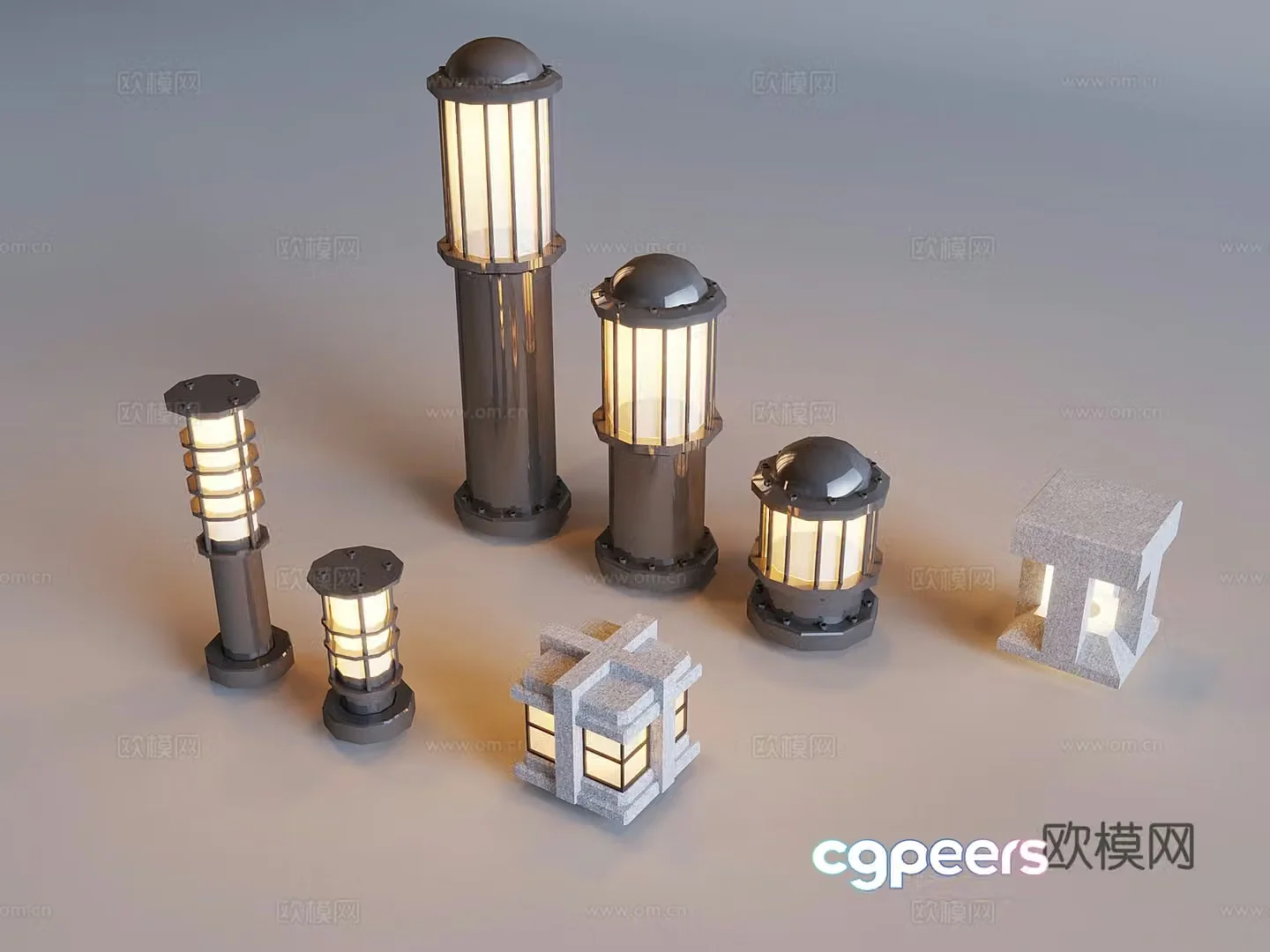 Outdoor courtyard landscape lights New Chinese style lawn lights Grass lamp lamp post 3d model