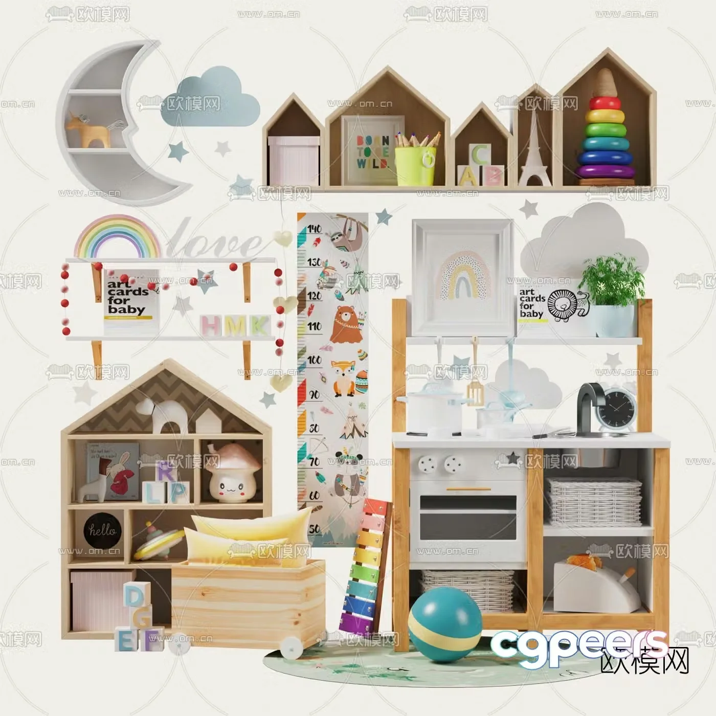 Nordic log children’s toy cabinet 3d model