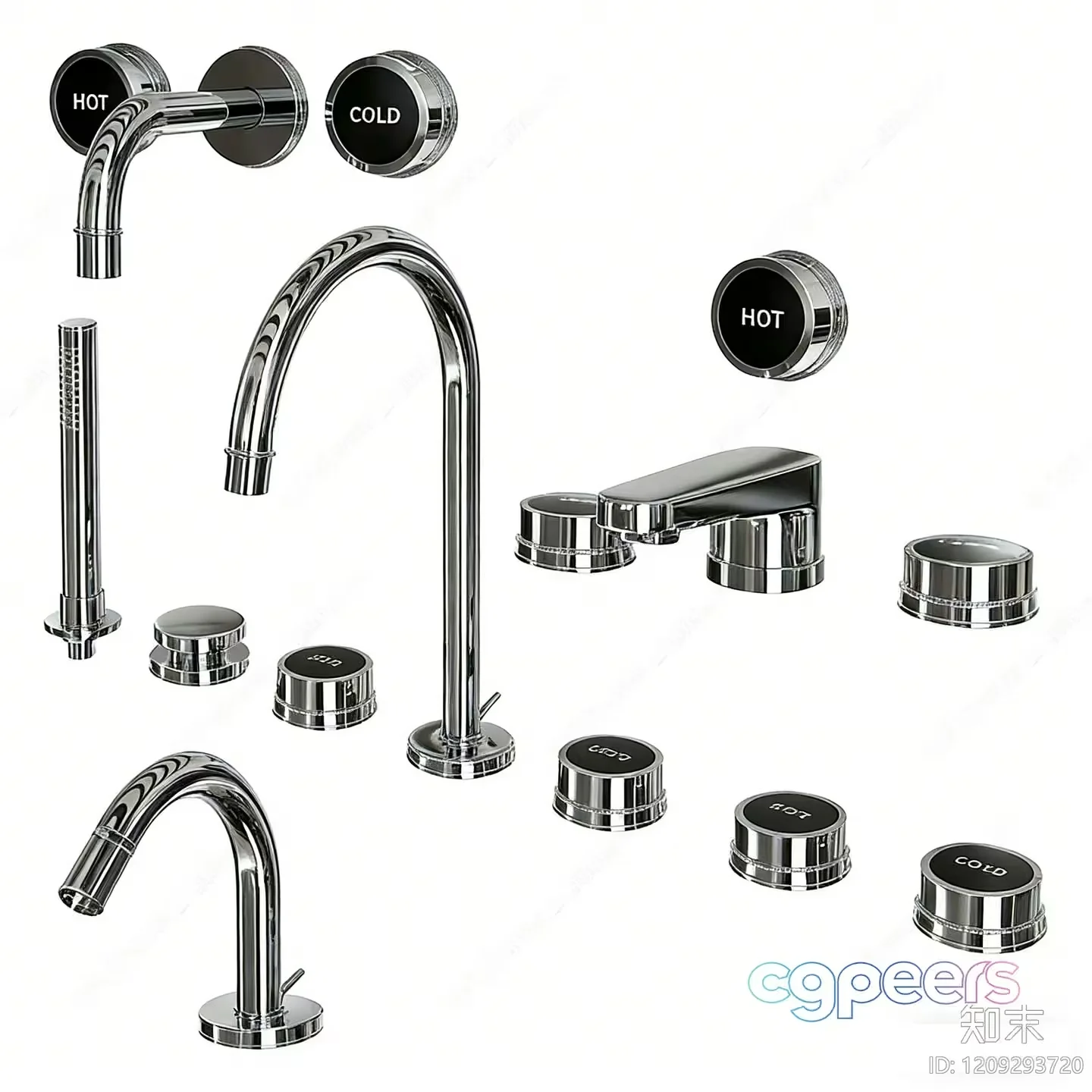 A Chrome Faucet With Hot And Cold Knobs 3D Model – 13106 – VRAY Render
