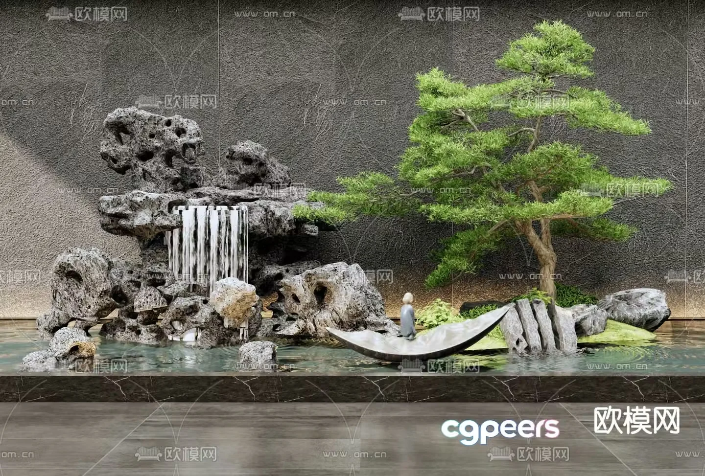 Rockery waterscape falling water sketch waterfall 3D model