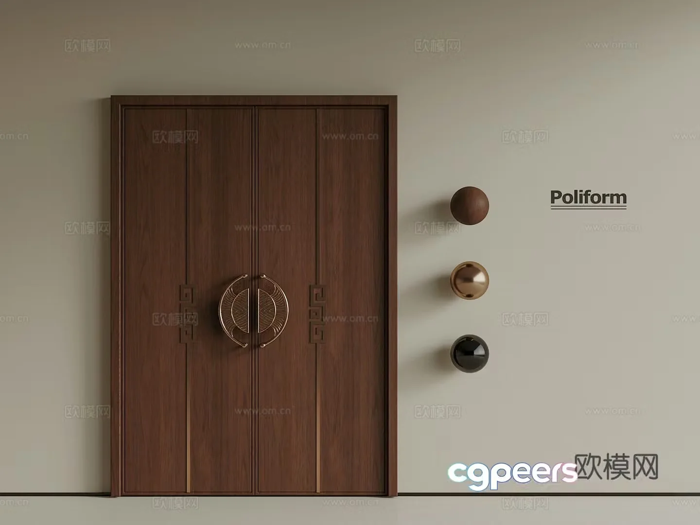 New Chinese-style security door entrance door double-open door 3D model