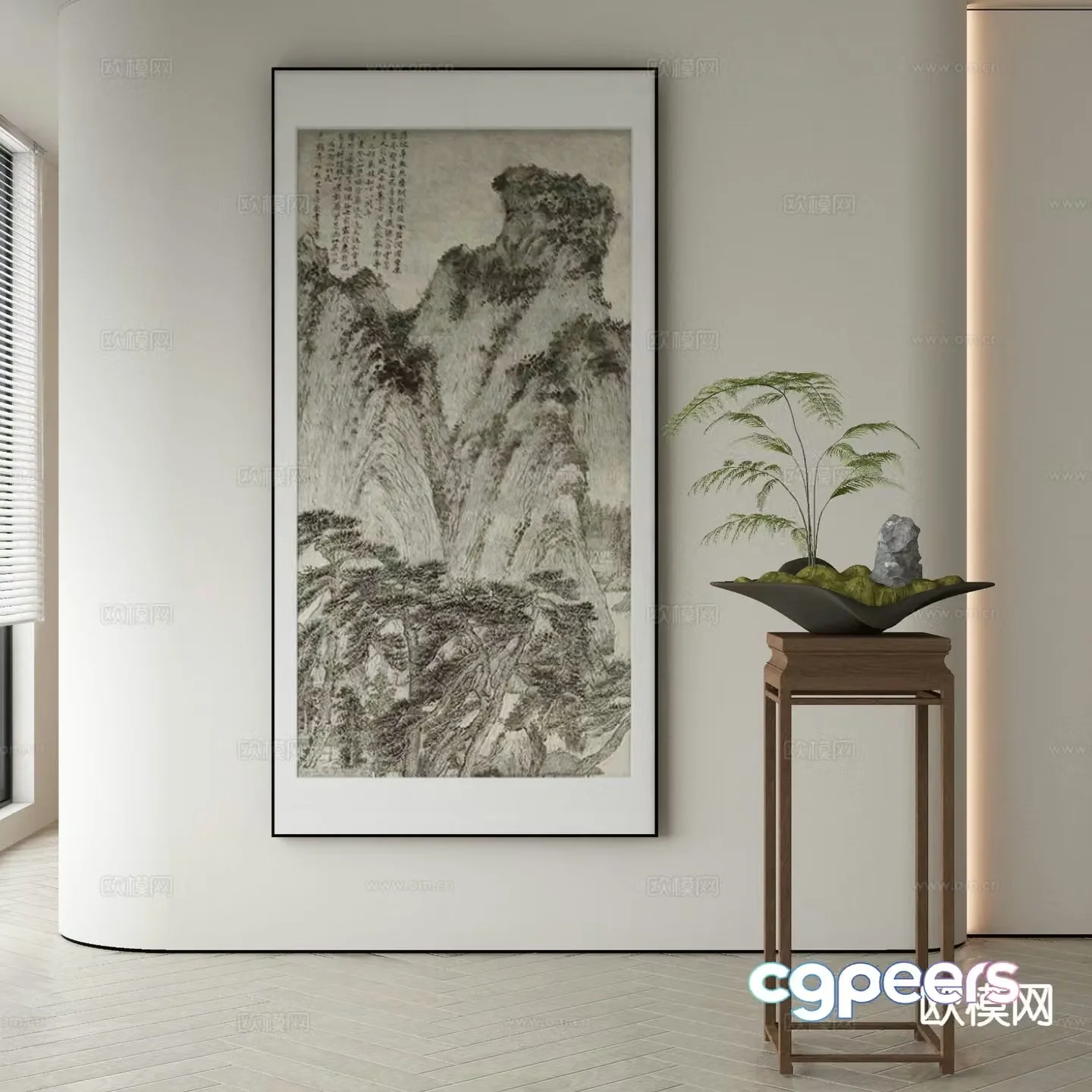 New Chinese style decorative painting landscape painting 3D model