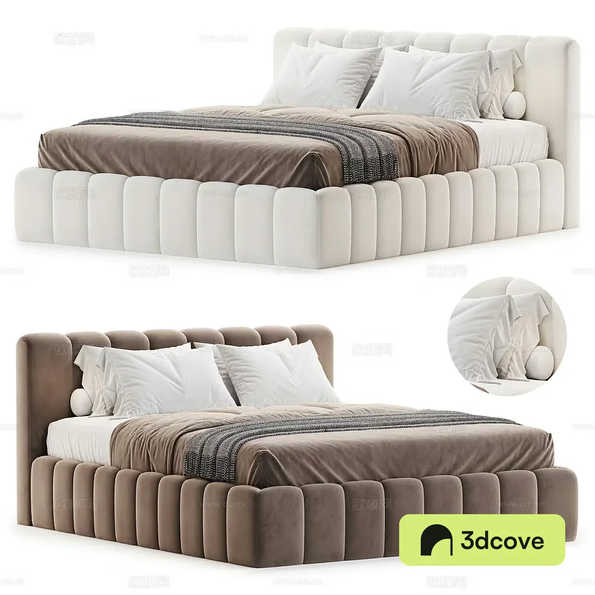 Modern Cream Style Tacoma Fabric Double Bed