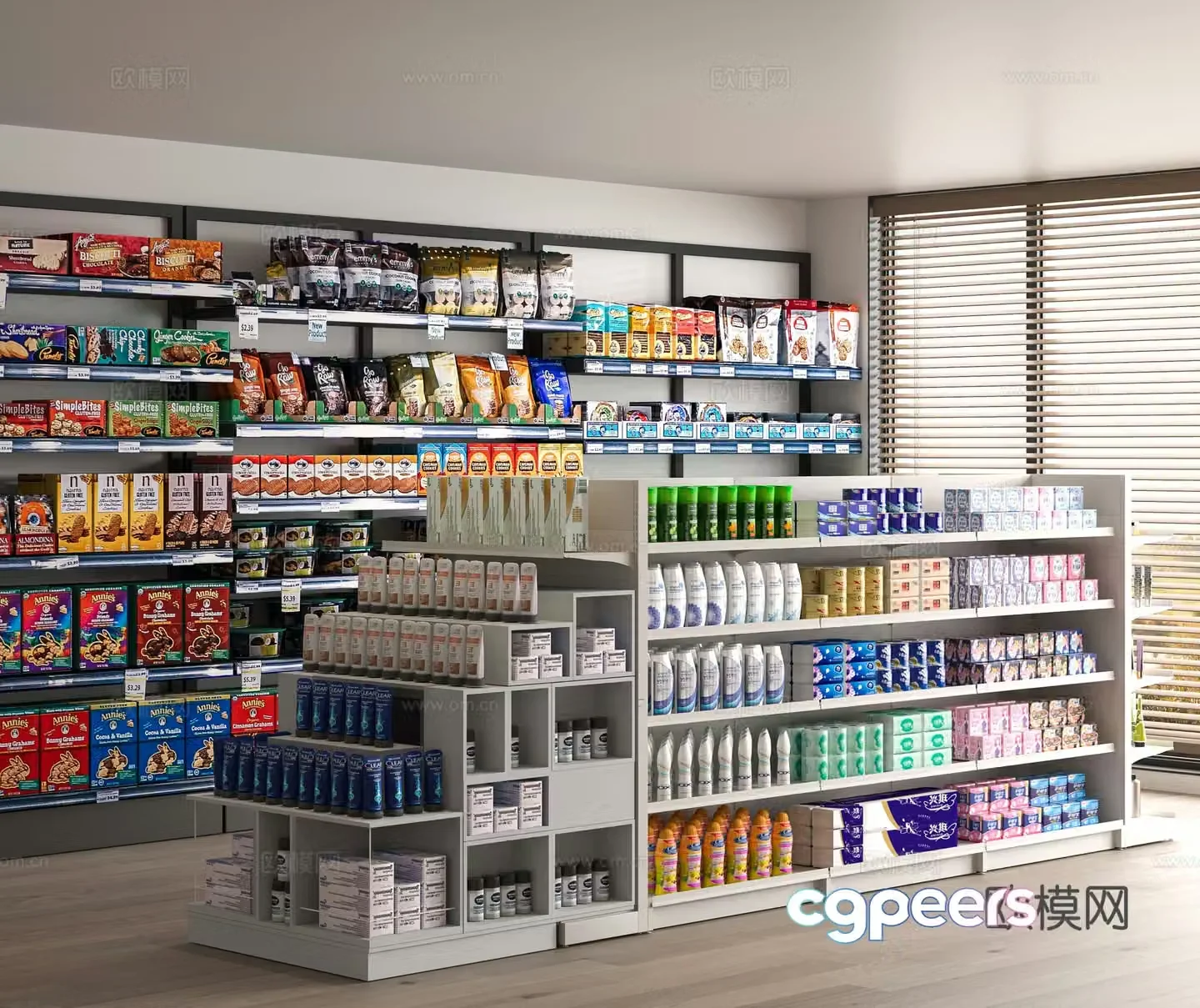 Modern supermarket shelves 3d model