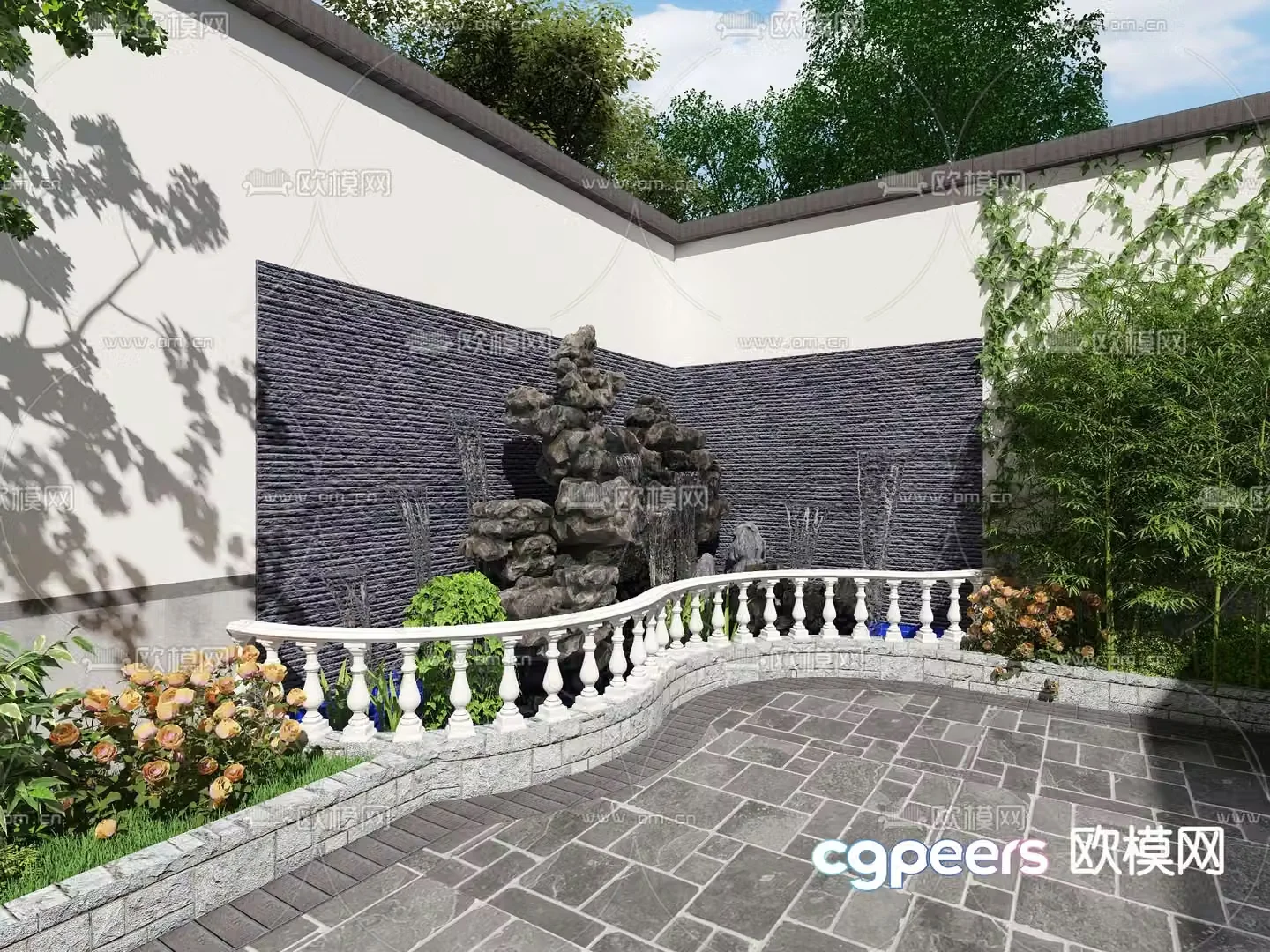 New Chinese style courtyard landscape 3D model