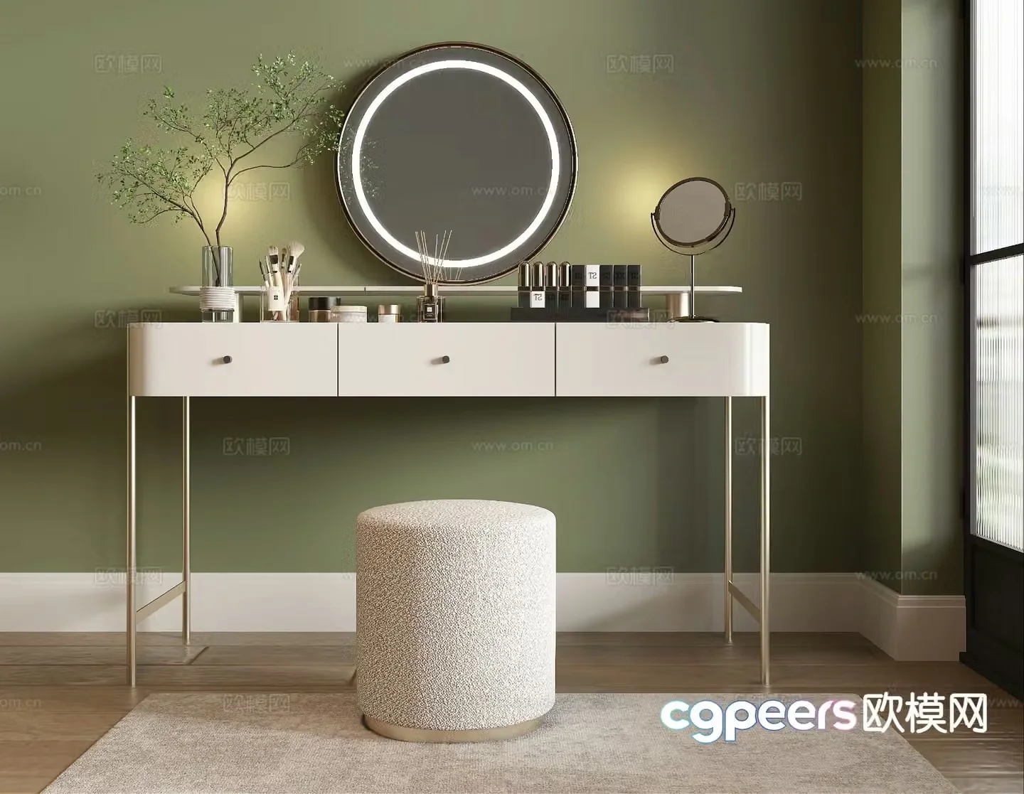 Modern dressing table makeup table makeup stool 3d model