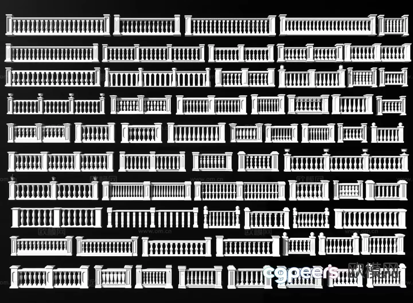 A Collection Of Balustrades Showcasing Various Designs And Styles 3D Model – 3447 – VRAY Render