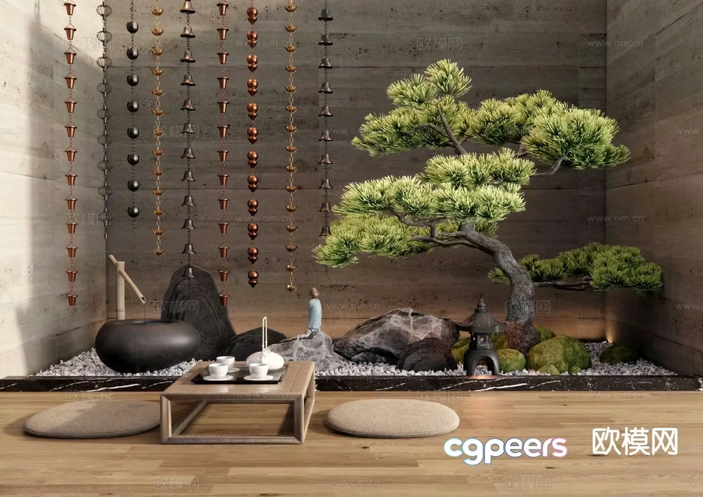 New Chinese style indoor courtyard 3D model