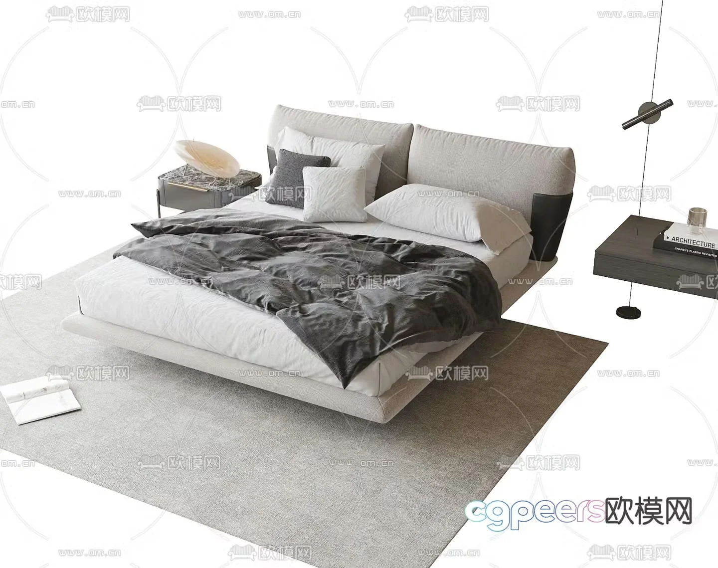 Modern double bed suspended bed 3d model