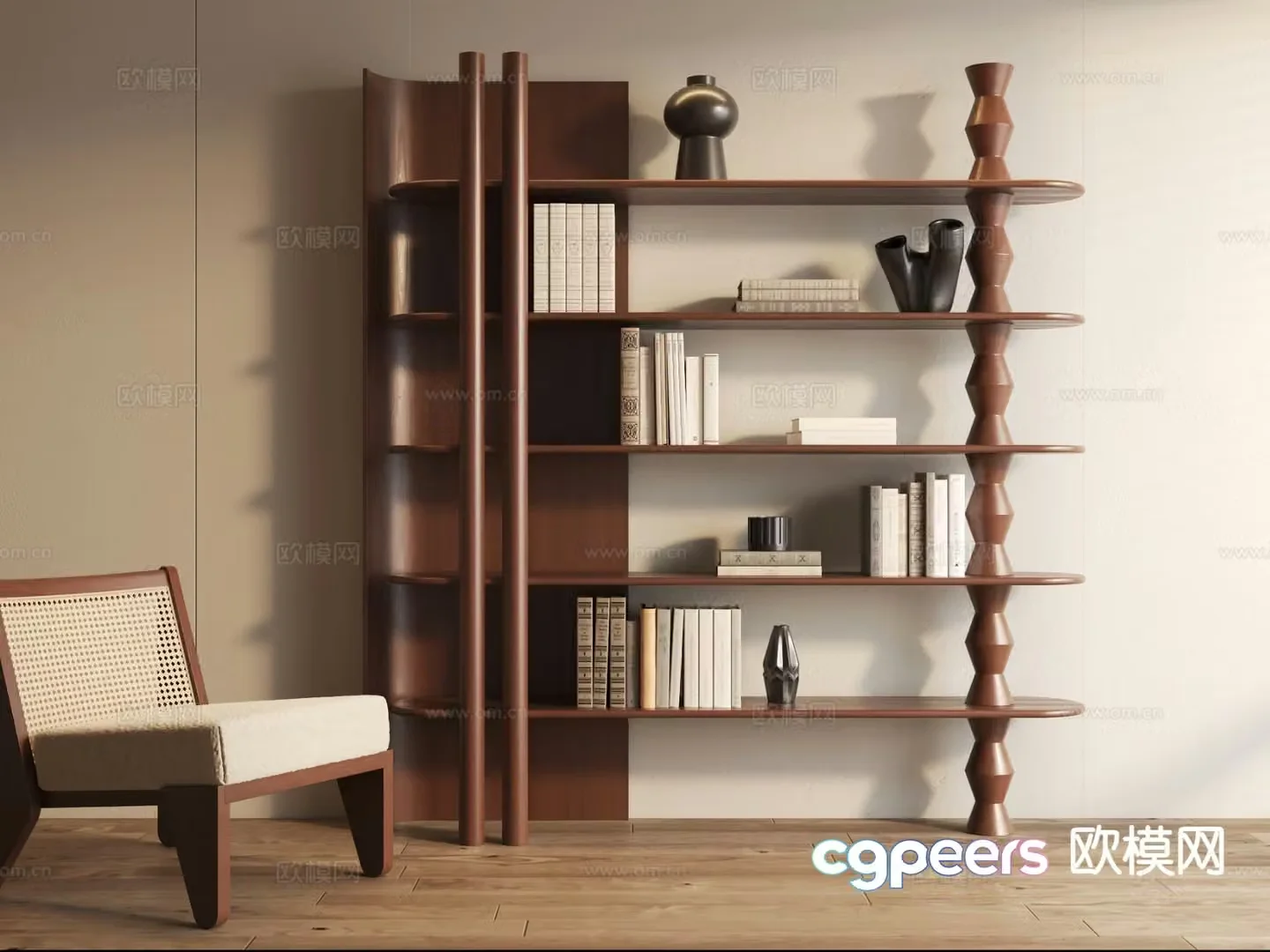 Middle-aged bookshelf shelf 3D model