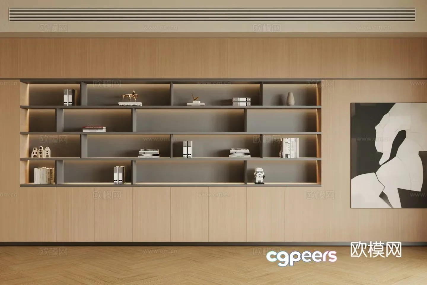Middle-aged bookcase living room bookcase log style bookcase office bookcase decorative cabinet storage cabinet 3D model