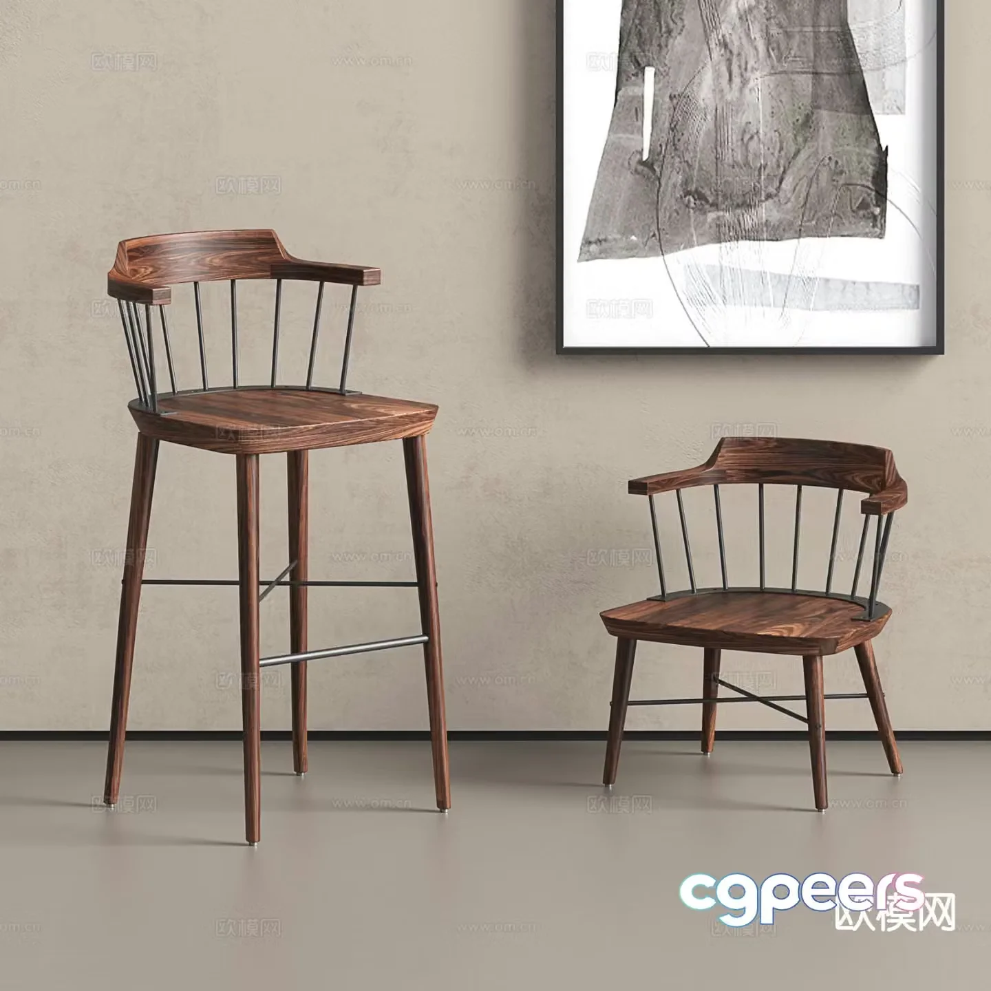 Medieval style bar chair bar stool high stool 3D model