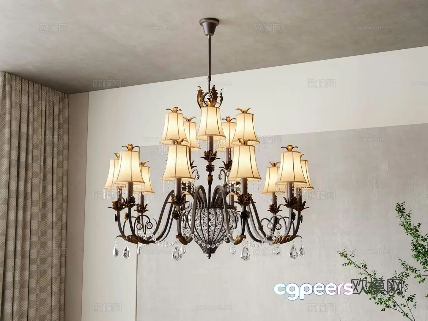 American multi-head chandelier 3d model