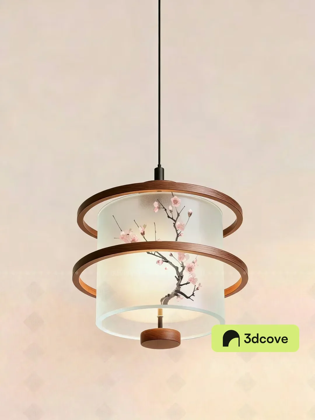 A Hanging Light Fixture With A Cherry Blossom Design