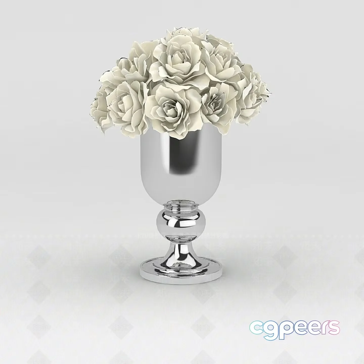 A Silver Vase With White Roses 3D Model – 12270 – VRAY Render