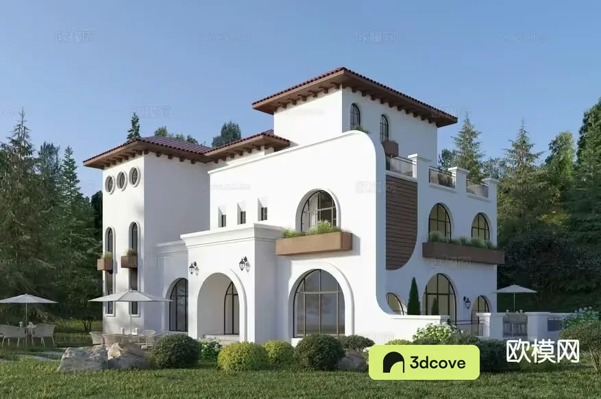 The Main Subject Is A Large White Building With Brown Accents