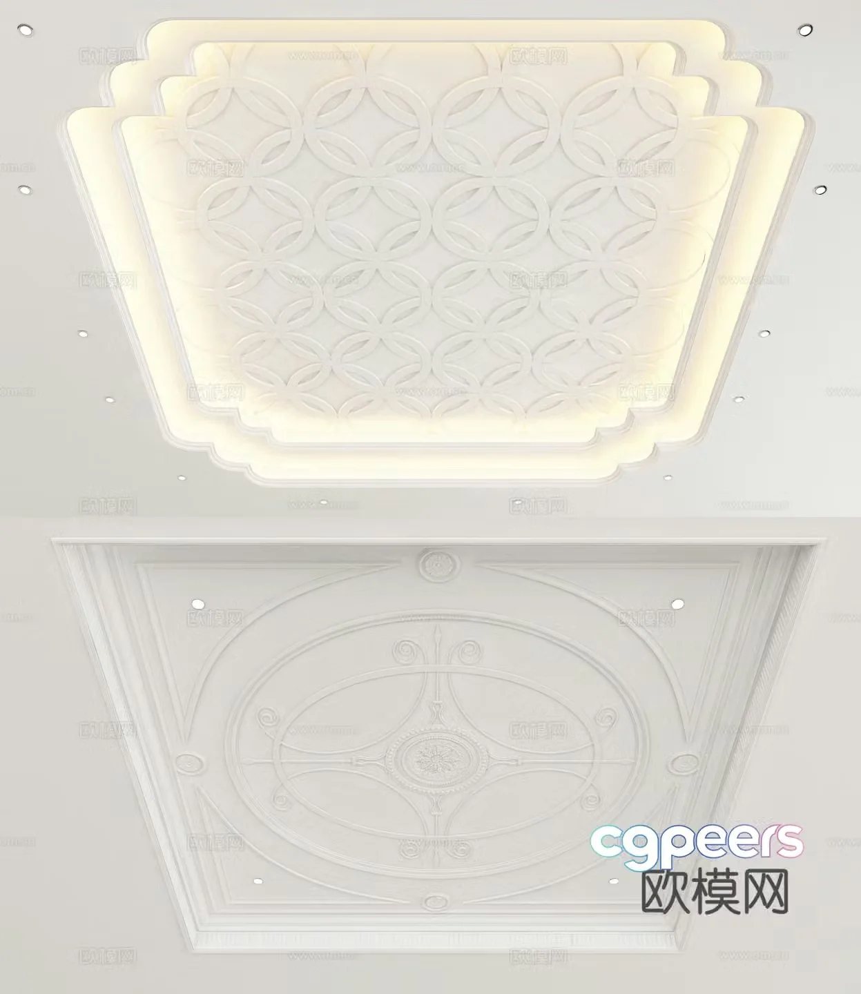 European ceiling geometric carved ceiling 3D model