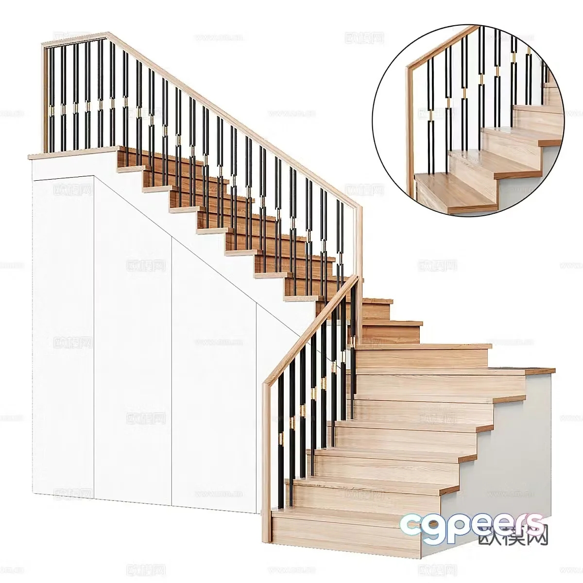 Modern Nordic log wind staircase 3d model