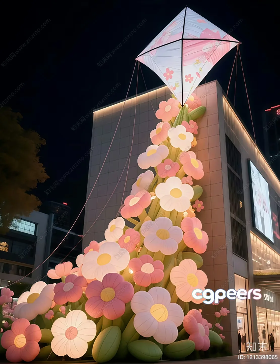 A Large Floral Display With A Kite 3D Model – 10949 – VRAY Render