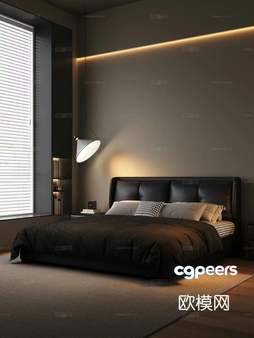 Italian minimalist bedroom double bed 3d model