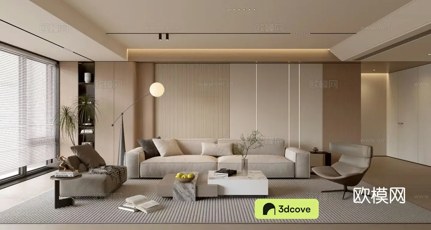 Creamy living room light luxury TV background wall combination coffee table sofa background wall