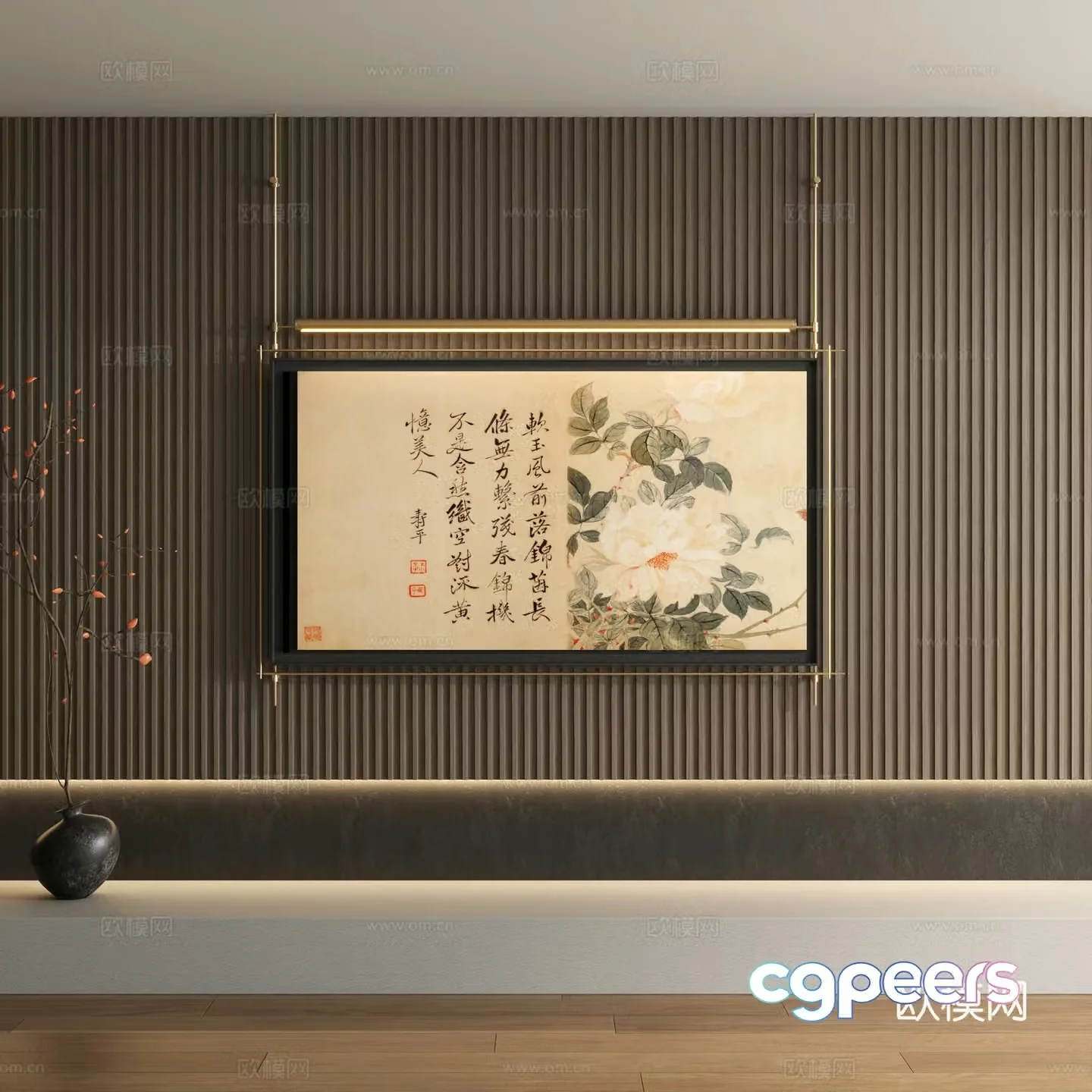 New Chinese style decorative painting calligraphy calligraphy and painting 3D model