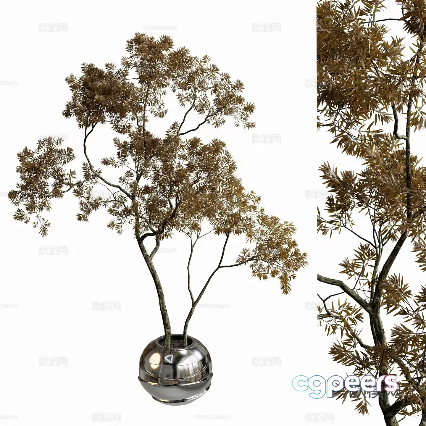 Modern dead branch potted plant autumn leaves yellow leaves 3D model