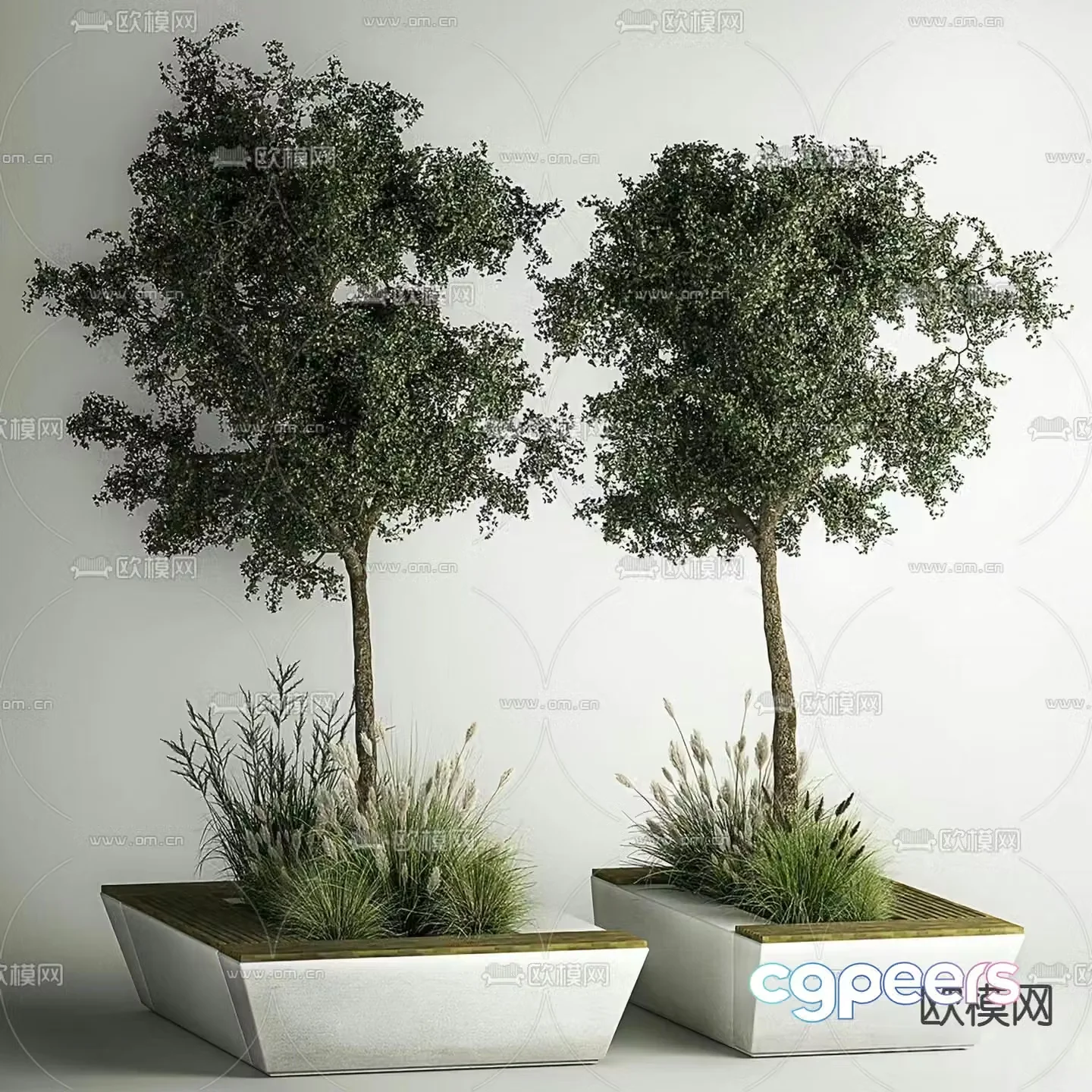 Tree Pool Landscape Tree Big Tree Tree Flowers and Grass 3D Model